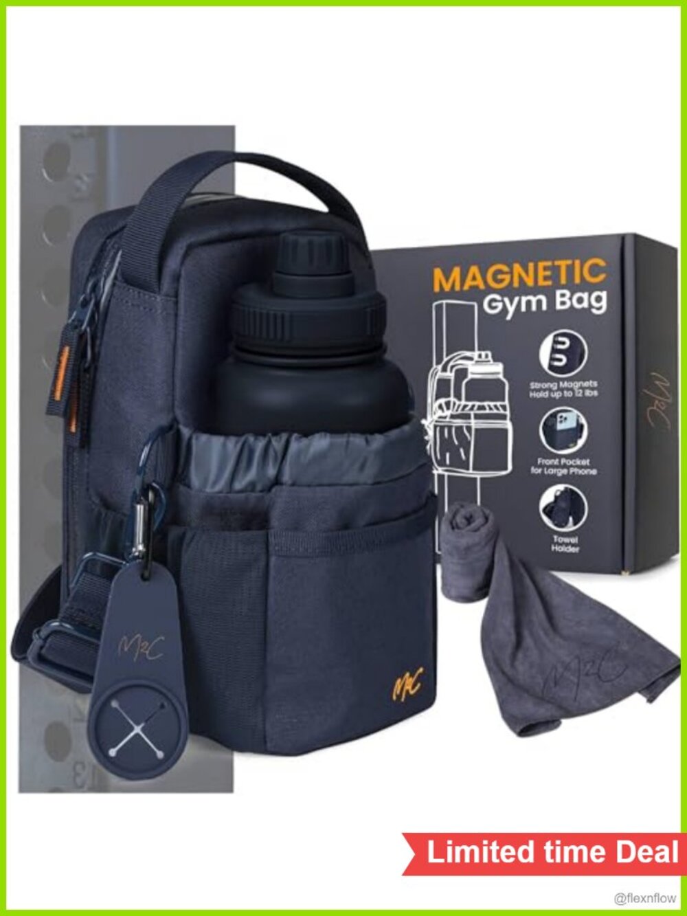 Magnetic Gym Bag Attaches to Equipment Water Resistant Crossbody